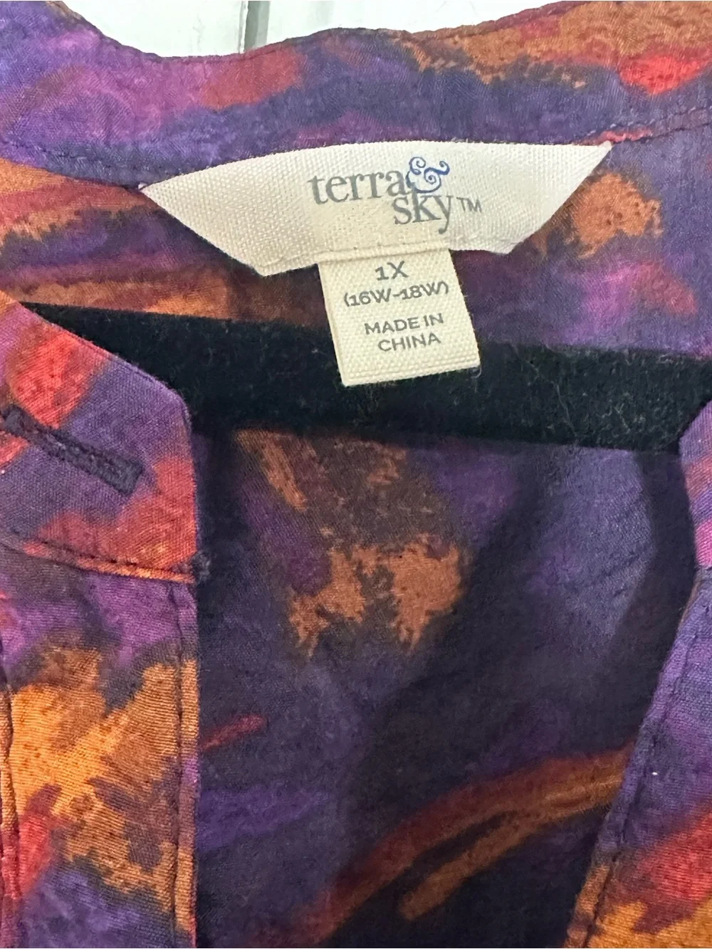 Terra & Sky 1X Purple Abstract Print Tiered Midi Dress Long Sleeve